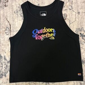 The North Face Black Tank with " Outdoors together" Pride graphic